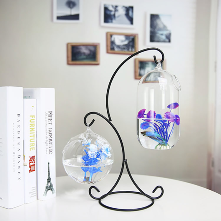 Aquarium Fish In Bowl - Creative Double-deck Suspended Transparent Hanging Glass